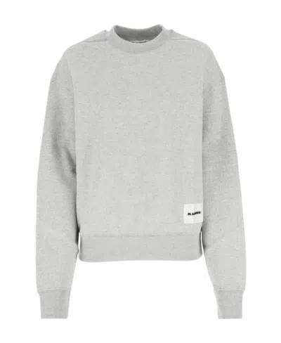 Jil Sander Logo Patch Crew-neck Sweatshirt In Grey