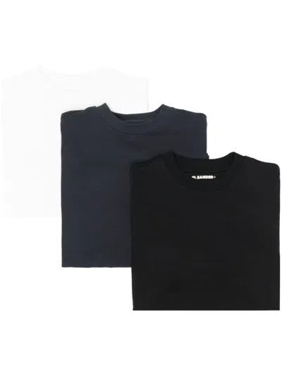 Jil Sander Logo-patch Cotton T-shirts (pack Of Three) In Black