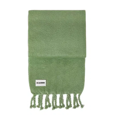 Jil Sander Logo-patch Detail Scarf In Green