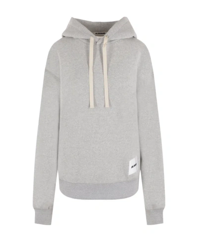 Jil Sander Logo-patch Drawstring Hoodie In Gray