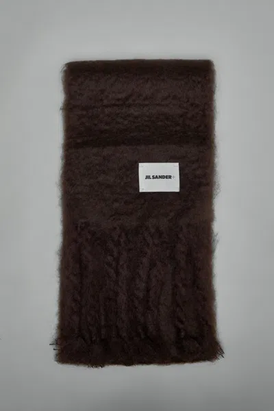 Jil Sander Logo Patch Fringe-detailed Scarf In Brown