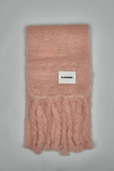 Jil Sander Logo Patch Fringe-detailed Scarf In Neutral