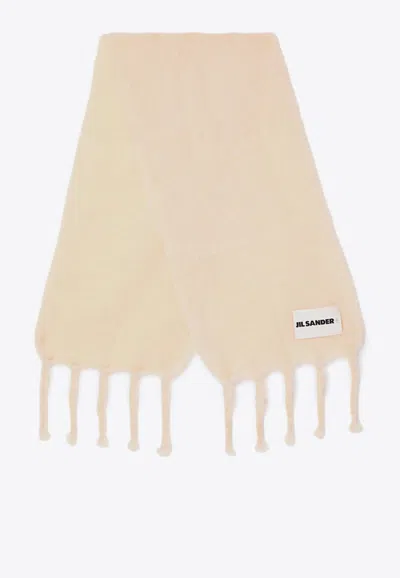 Jil Sander Logo-patch Fringed Mohair Scarf In Pink