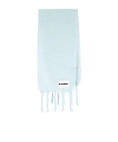 JIL SANDER JIL SANDER LOGO PATCH FRINGED SCARF