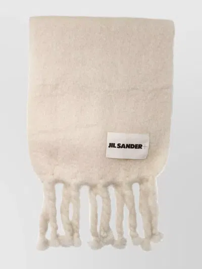 Jil Sander Logo Patch Fringed Scarf In Neutral