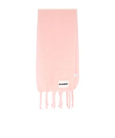 JIL SANDER JIL SANDER LOGO PATCH FRINGED SCARF