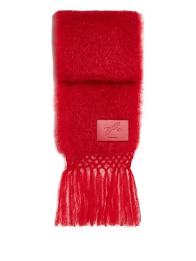 Jil Sander Logo-patch Fringed Scarf In Red