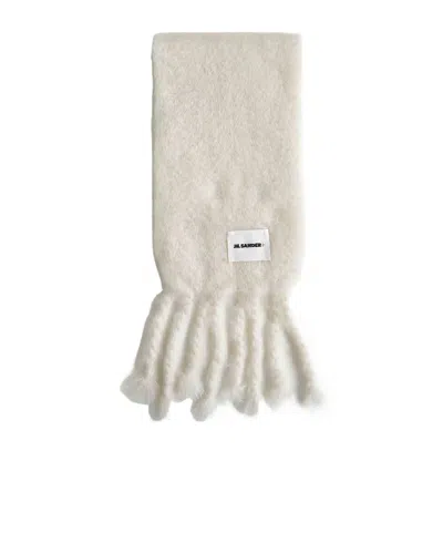 Jil Sander Logo Patch Fringed Scarf In White
