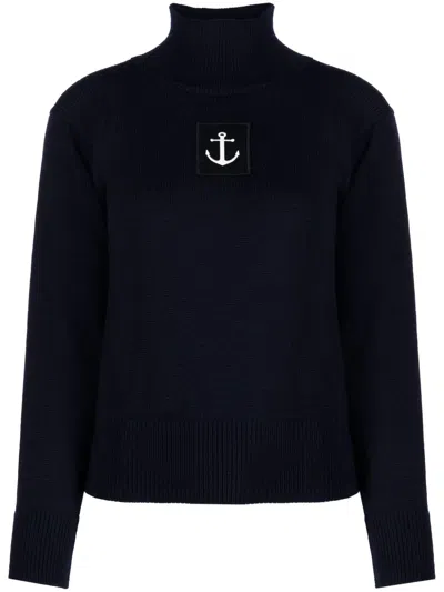 Jil Sander Logo-patch High-neck Jumper In Blue