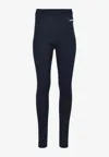 Jil Sander Logo Patch Ribbed Knit Leggings In Blue