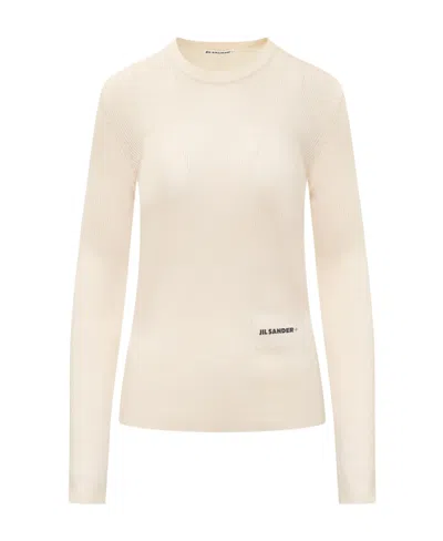 Jil Sander Logo-patch Ribbed-knit Top In Beige