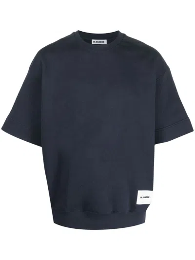 Jil Sander Logo-patch Short-sleeve Sweatshirt In 402 - Midnight