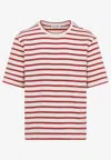 Jil Sander Striped-pattern Logo-patch T-shirt In Red
