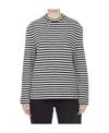 Jil Sander White And Blue Striped Wool Crewneck Sweater In Black
