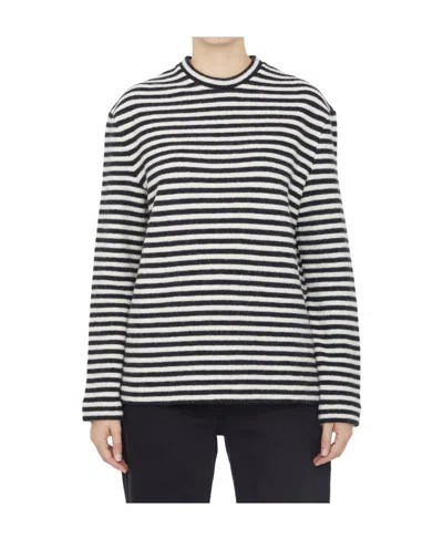 Jil Sander Logo-patch Striped Wool Jumper In Black