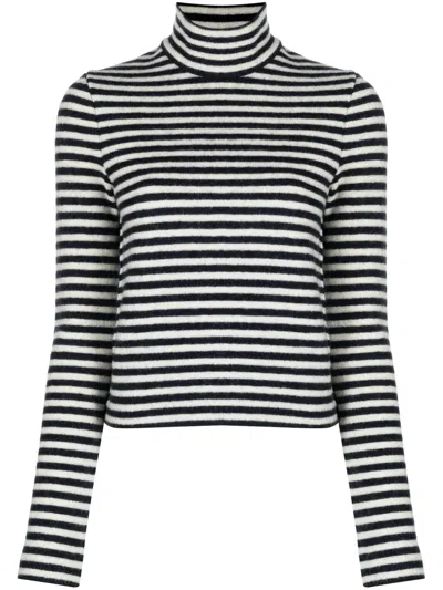 Jil Sander Logo-patch Striped Wool Sweater In Blue