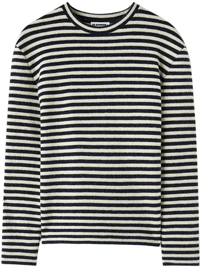 Jil Sander Gestreiftes T-shirt Mit Logo-patch In Black