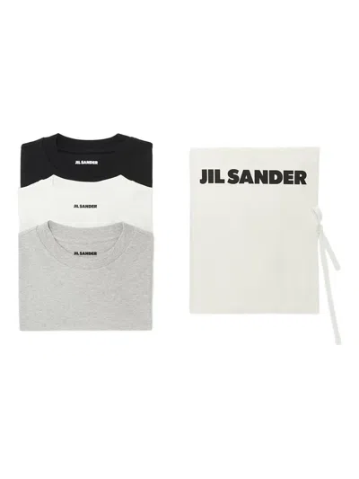 Jil Sander Logo-patch T-shirt (set Of Three) In Gray