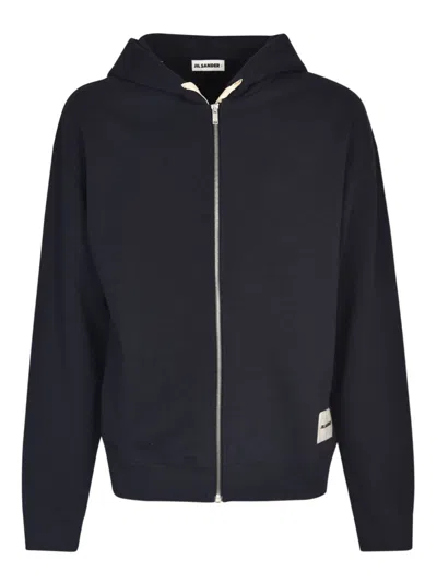 Jil Sander Logo Patch Zip Hoodie In Blu