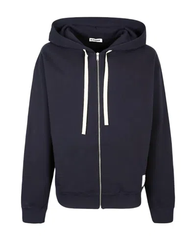 Jil Sander Logo-patch Zip-up Hoodie In Black