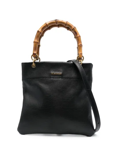 Jil Sander Logo-plaque Leather Tote Bag In Black