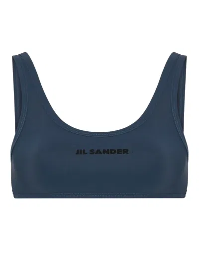 Jil Sander Scoop Neck Bikini Top With Thick Straps In Blue