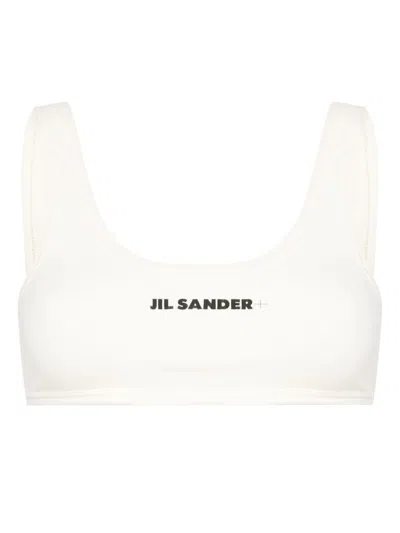 Jil Sander Logo Print Bikini Top In White