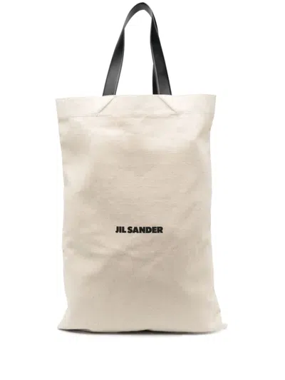 Jil Sander Logo-print Canvas Tote Bag In Neutrals