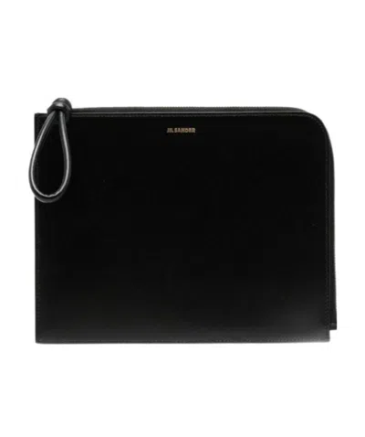 Jil Sander Logo-print Clutch Bag In Black