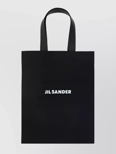 Jil Sander Logo Print Cotton-linen Blend Tote Bag In Black