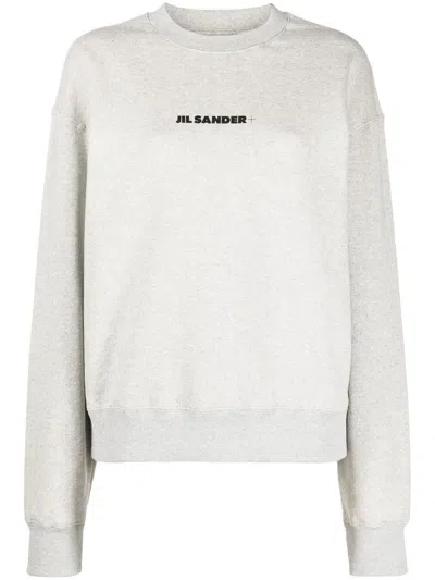 Jil Sander Crew Neck Long Sleeve Boxy Fit Printed Logo Sweatshirt In White