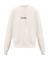 Jil Sander Crew Neck Long Sleeve Boxy Fit Printed Logo Sweatshirt In White