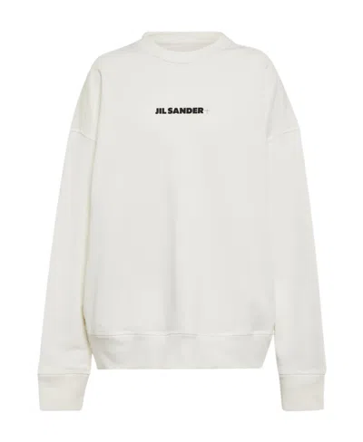 Jil Sander Crew Neck Long Sleeve Boxy Fit Printed Logo Sweatshirt In White