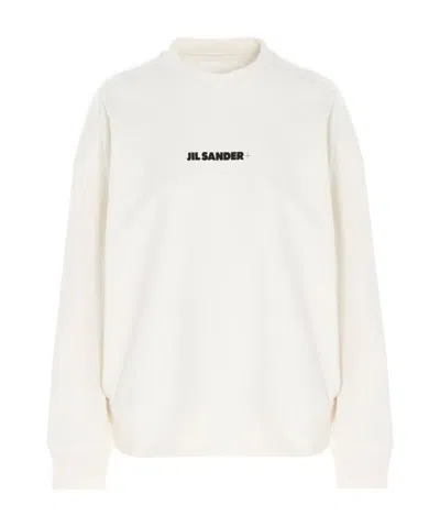 Jil Sander Crew Neck Long Sleeve Boxy Fit Printed Logo Sweatshirt In White