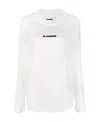 Jil Sander Crew Neck Long Sleeve Boxy Fit Printed Logo Sweatshirt In White