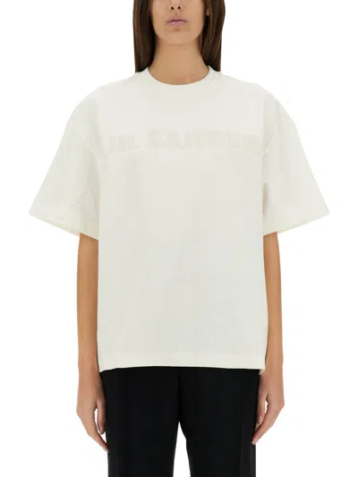 Jil Sander Logo Print Cotton T Shirt In White
