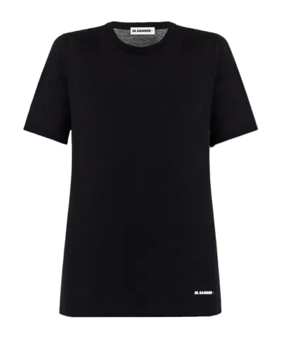 Jil Sander Night Blue Cotton Jersey Regular T-shirt By Ganni With Sleeve And Front Print.