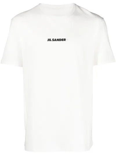 Jil Sander Men White Crewneck T-shirt With Logo Lettering On The Front In Cotton Man