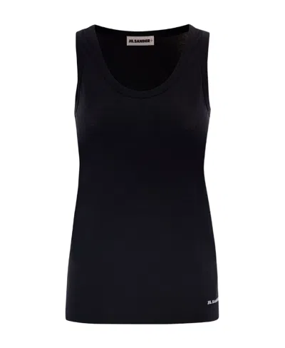 Jil Sander Logo-print Cotton Tank Top In Black