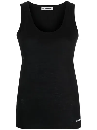 Jil Sander Black Logo-print Cotton Tank Top