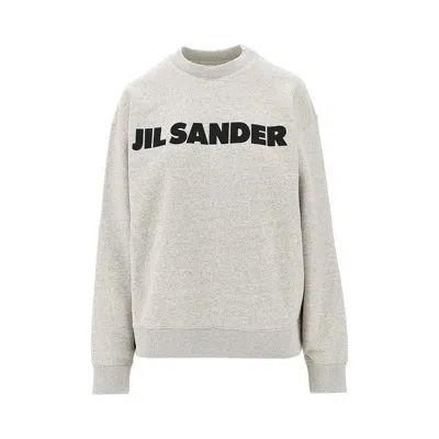 Jil Sander Logo Print Crewneck Sweatshirt In Gray