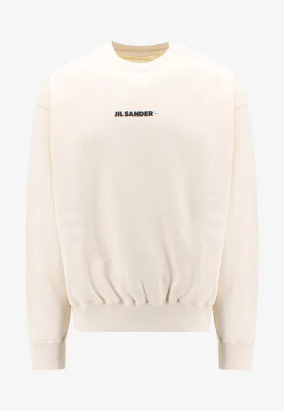 Jil Sander Logo Print Crewneck Sweatshirt In Neutral