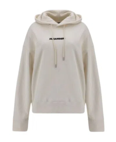 Jil Sander Hooded Logo Sweatshirt In White
