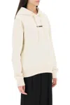 Jil Sander Logo Cotton Hoodie With Drawstring Hood In Beige