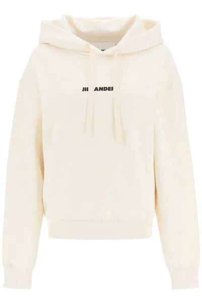 Jil Sander Logo Print Hoodie In Bianco