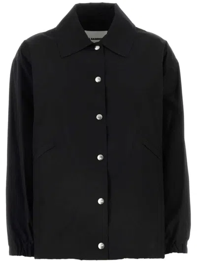 Jil Sander Elegant Cotton Parka With Snap Button Closure And Adjustable Drawstring Hem In Black