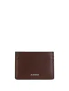 Jil Sander Logo-print Leather Cardholder In Braun
