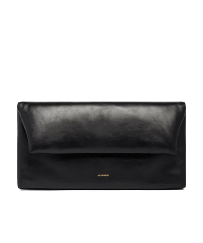 Jil Sander Logo-print Leather Clutch Bag In Black