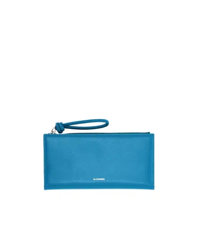 Jil Sander Logo-print Leather Purse In Blue