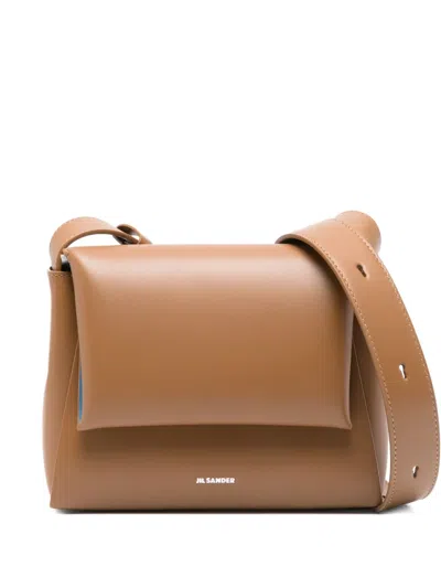Jil Sander Logo-print Leather Shoulder Bag In Brown